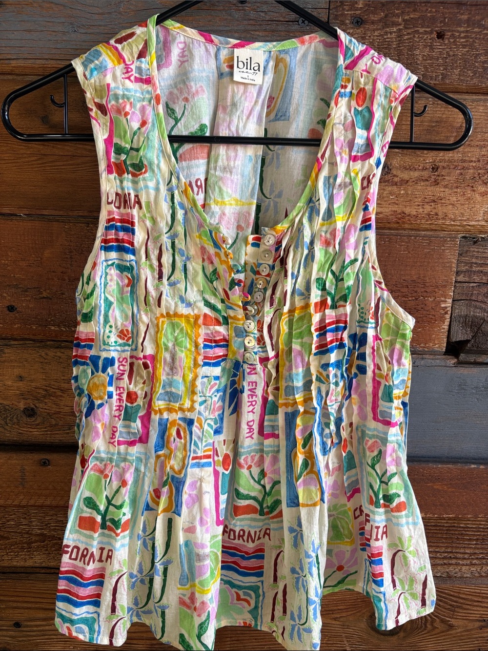 Bila Colorful Painterly Print Button-Front Sleeveless Top - Picture 1 of 5